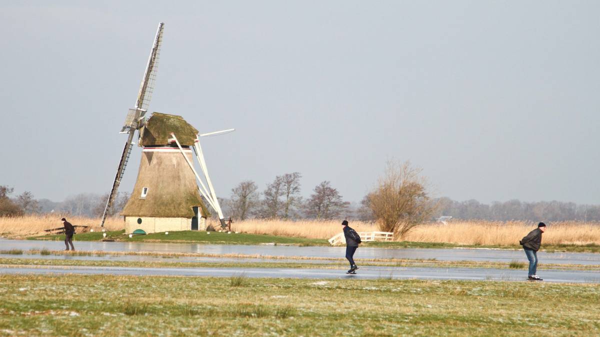 Tientallen schaatsers in Friese polder