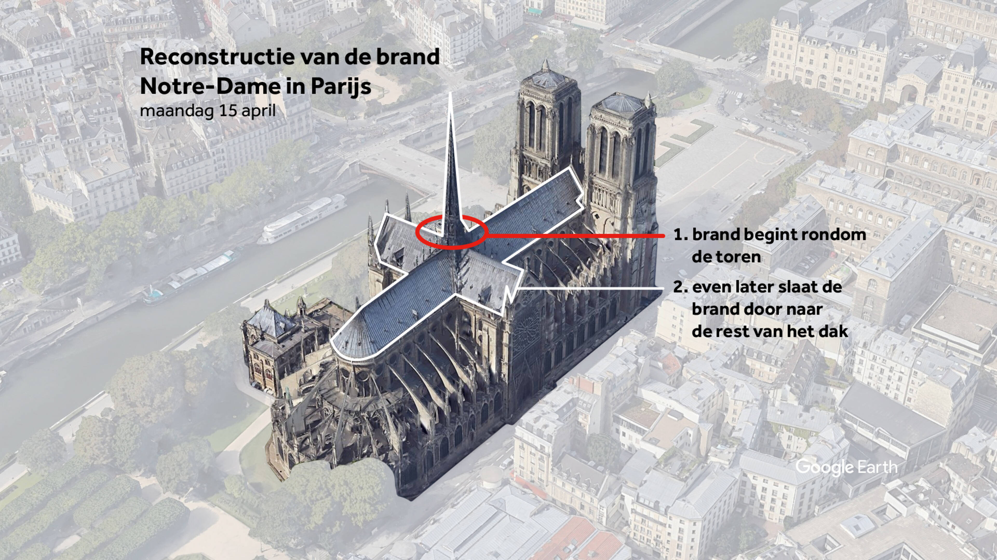 Smeulende resten voor het altaar, zo ziet de Notre-Dame er nu uit | NOS