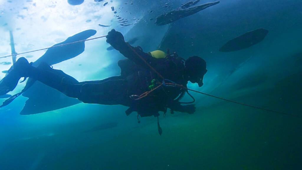 Wow: Duikers zwemmen onder een dikke laag ijs