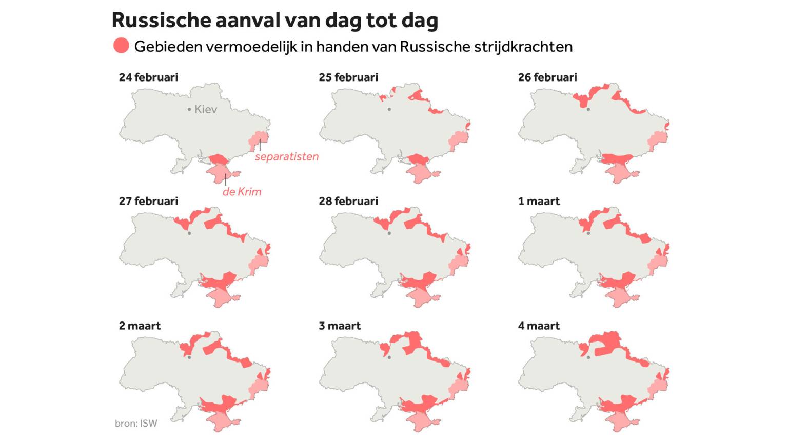 In kaart gebracht: het verloop van de oorlog in Oekraïne tot nu toe
