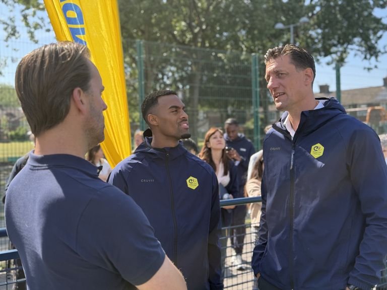 Ryan Gravenberch at the opening of his own football field in Liverpool