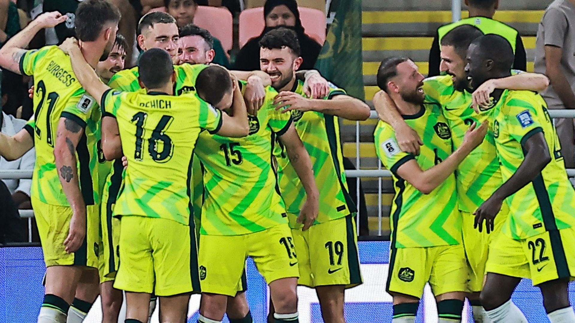 Australians celebrate Mitchell Duke's goal