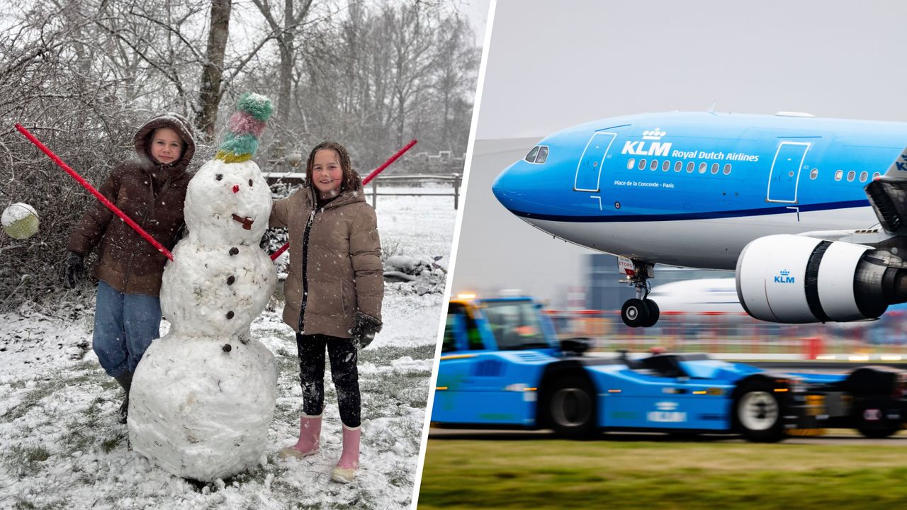 Sneeuw in bijna heel Nederland, Schiphol annuleert vluchten