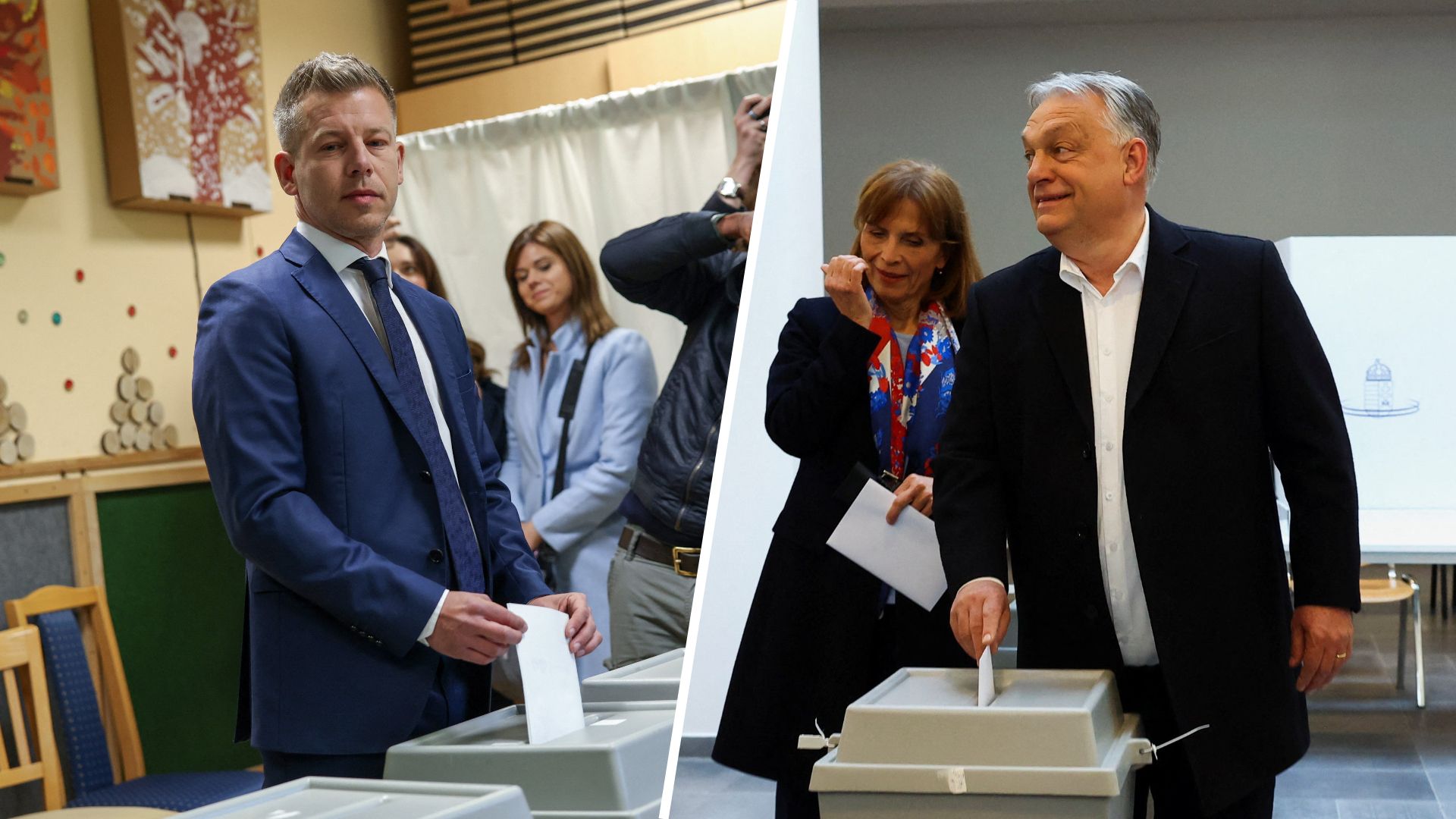 Rivalen Orbán en Magyar stemmen in Boedapest, opkomst flink hoger